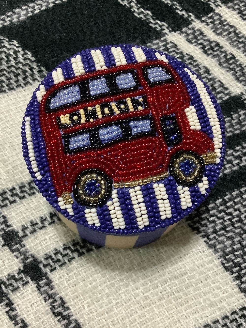 Beaded Anthropologie London double decker bus jewelry box